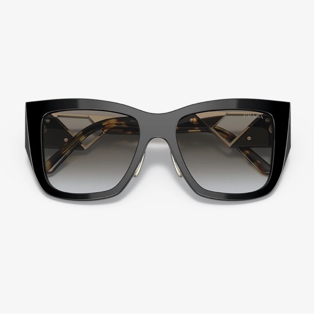 Prada Black Cat-Eye Sunglasses with Tortoiseshell Temples and Gold Accents - Picture 3 of 6